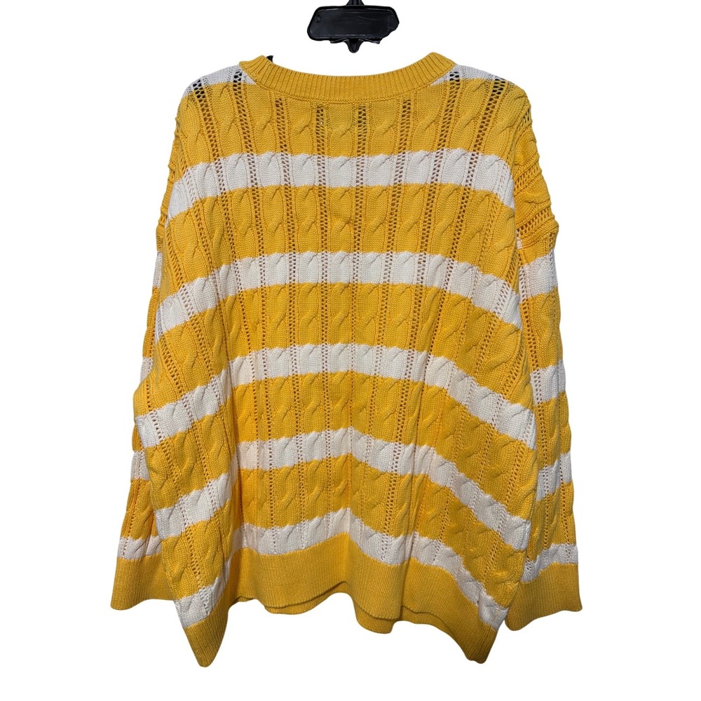 Lands End Drifter Yellow White Striped Cable Knit Sweater 3X 24W-26W NEW - Picture 3 of 6